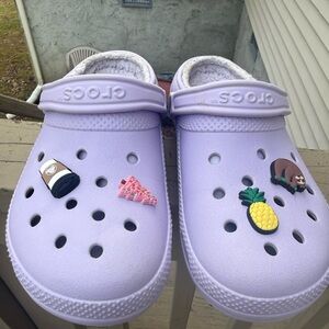 CROCS Lavender Clogs with Cute Charms Womens Size 8 and Mens size 6